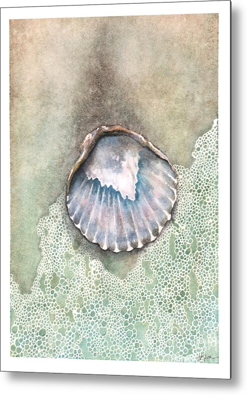 Sea Shell Metal Print featuring the painting Silver Scallop by Hilda Wagner