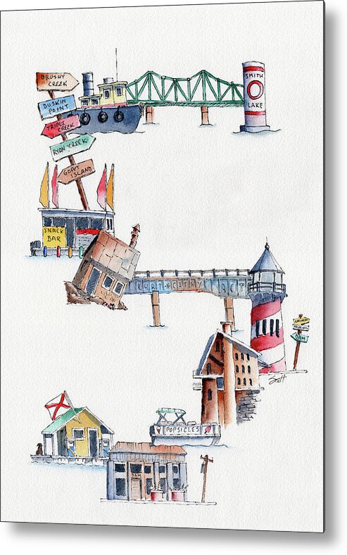 Line And Wash Metal Print featuring the painting Smith Lake Curly Town by Scott Brown
