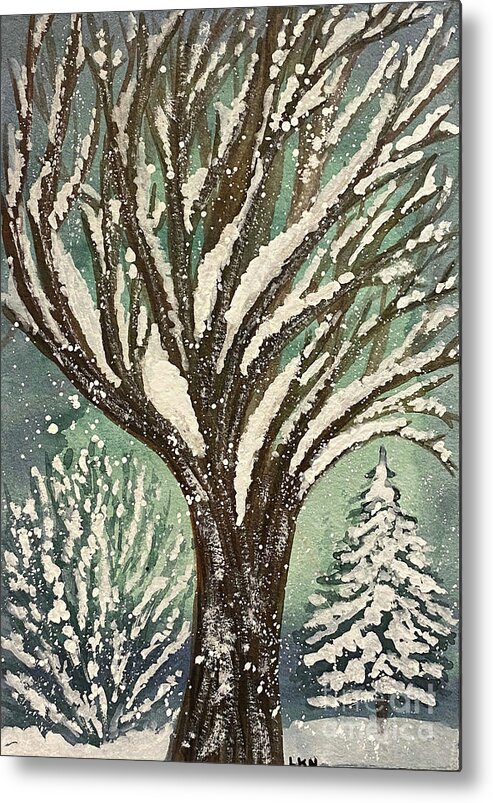 Snowy Yard Metal Print featuring the painting Snowy yard by Lisa Neuman