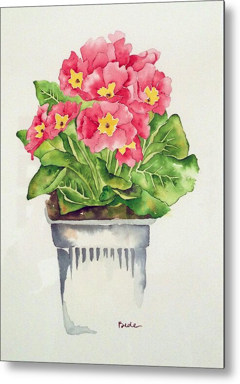 Spring Flower Watercolor Pink Yellow Primrose Metal Print featuring the painting Spring Forward by Catherine Bede