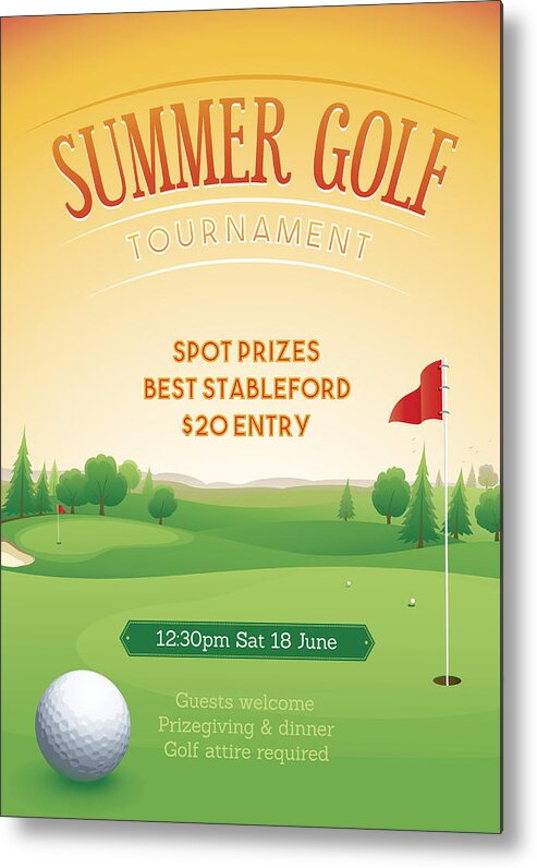 Sports Ball Metal Print featuring the drawing Summer golf tournament poster by Enjoynz