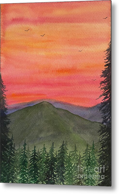 Sunset Metal Print featuring the painting Sunset Trees by Lisa Neuman