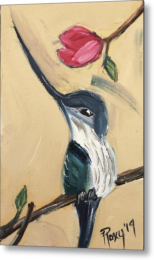 Sword Billed Hummingbird Metal Print featuring the painting Sword Billed Hummingbird by Roxy Rich