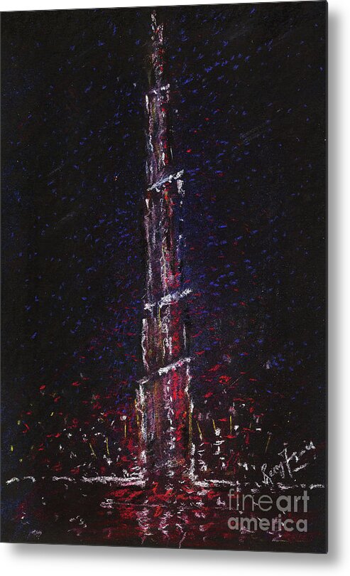 Burj Khalifa Metal Print featuring the painting Tallest Building in the world in Dubai by Remy Francis