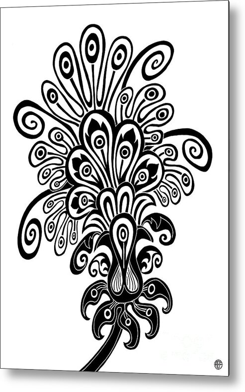 Flower Metal Print featuring the drawing Tapestry Flower Ink 11 by Amy E Fraser