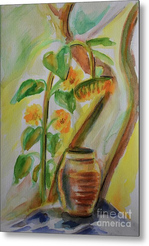 Painting Metal Print featuring the painting The Sunflower dreams In The Shade by Leonida Arte