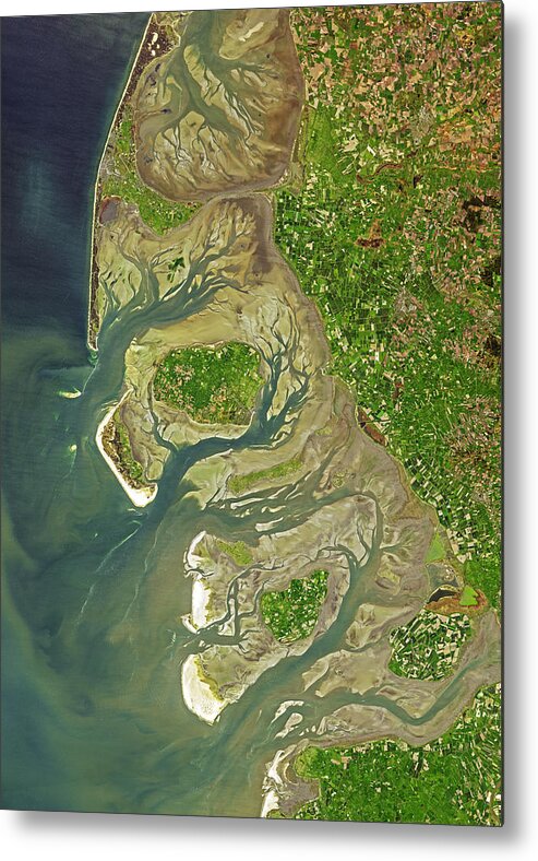 Satellite Image Metal Print featuring the digital art The Wadden Sea from space by Christian Pauschert