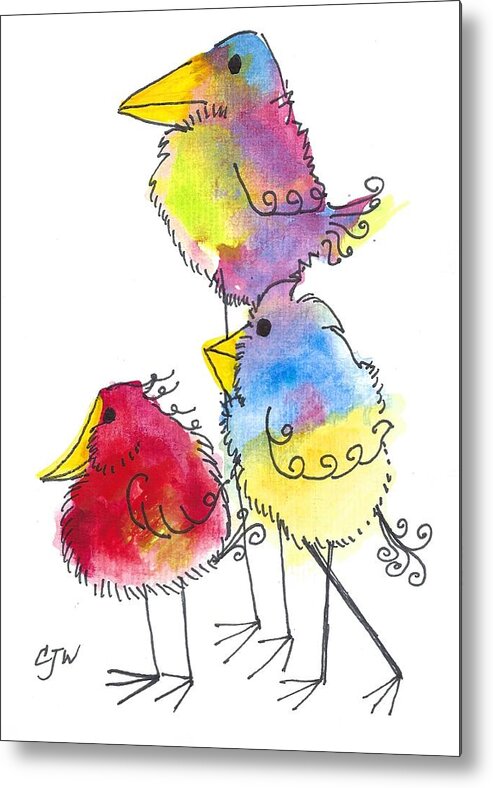Boop Birds Metal Print featuring the painting Boop Birds Go Walking by Cynthia Westbrook