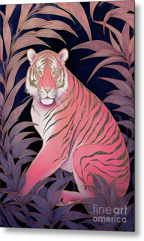 Tiger Metal Print featuring the painting Tiger Watch by Mindy Sommers