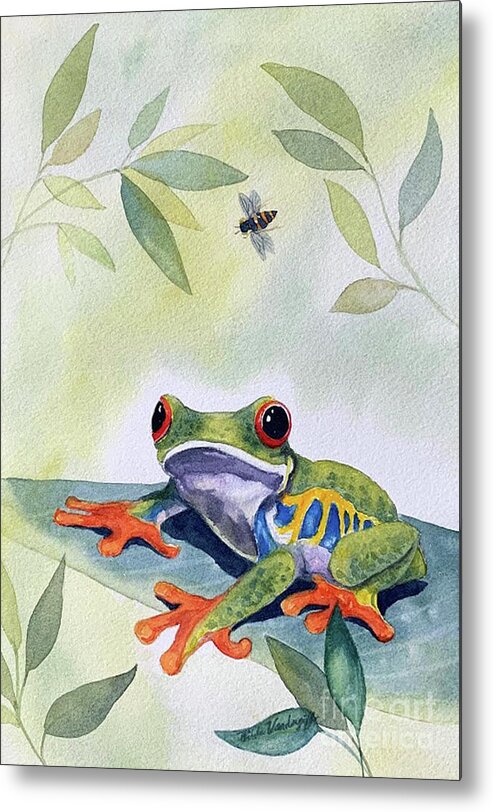 Frog Metal Print featuring the painting Tree Frog and Bee by Hilda Vandergriff
