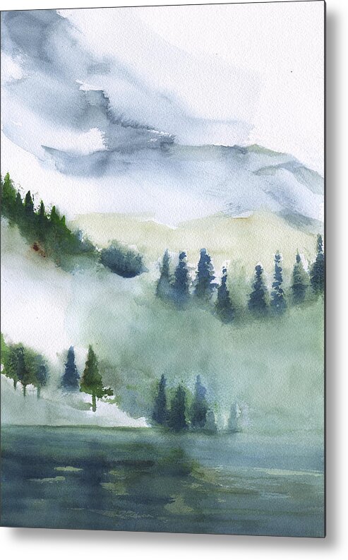 Trees On Snow Mountain Metal Print featuring the painting Trees On Snowy Mountain by Frank Bright