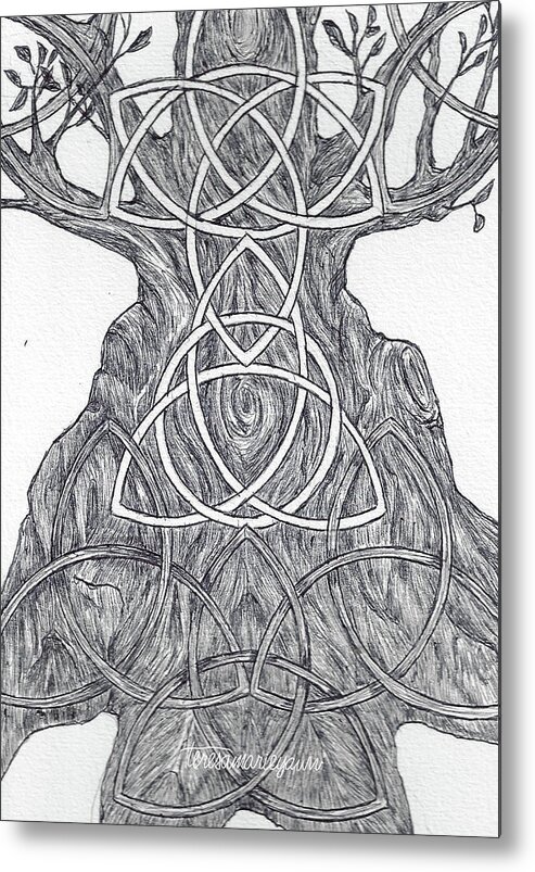 Triquetra Metal Print featuring the drawing Triquetra Tree by Teresamarie Yawn