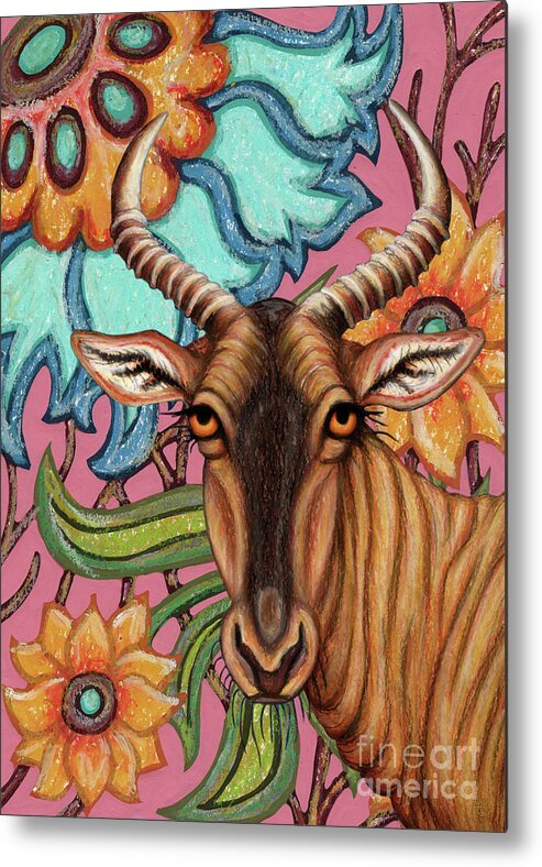 Antelope Metal Print featuring the painting Tsessebe Antelope Floral by Amy E Fraser