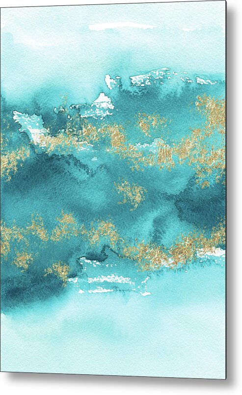 Turquoise Blue Metal Print featuring the painting Turquoise Blue, Gold And Aquamarine by Garden Of Delights