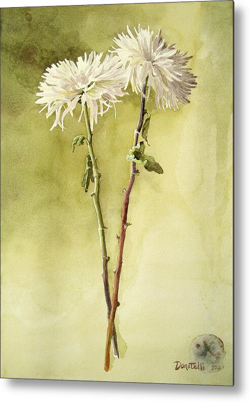 Botanicals Metal Print featuring the painting Two White Mums by Kathryn Donatelli