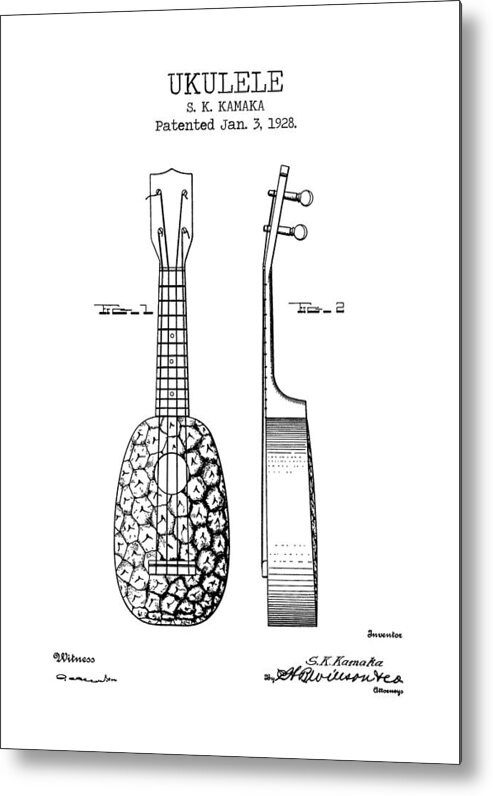 Ukulele Patent Metal Print featuring the digital art UKULELE patent by Dennson Creative