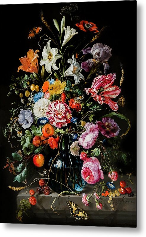 Vase Of Flowers Metal Print featuring the photograph Vase of Flowers by Jan Davidszoon de Heem by Carlos Diaz