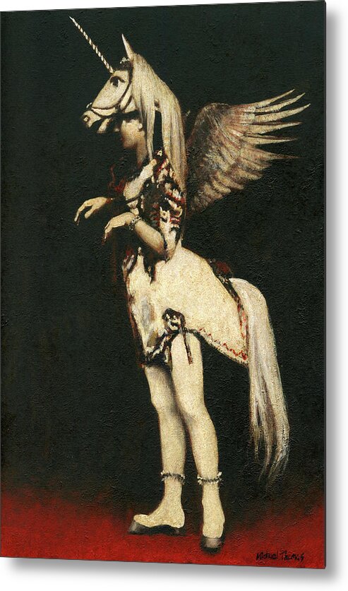 Unicorn Metal Print featuring the painting Victorian Unicorn Lady by Michael Thomas