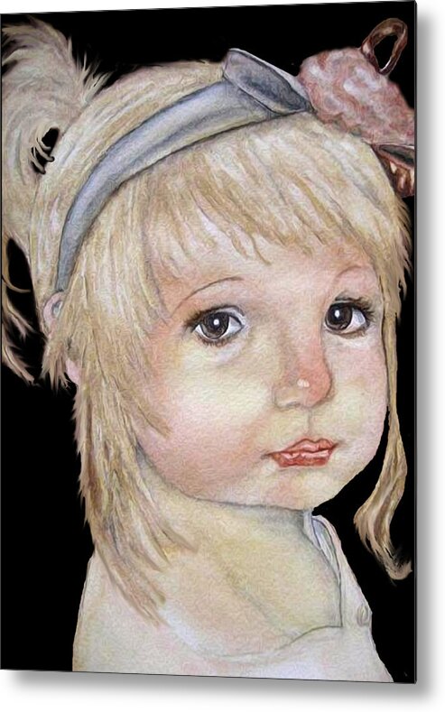 Little Girl Painting Metal Print featuring the mixed media Vintage Golden Girl by Kelly Mills