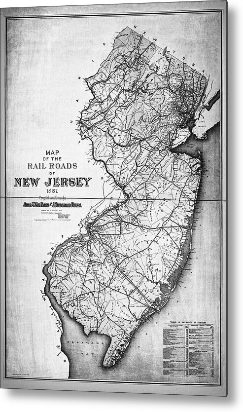 New Jersey Metal Print featuring the photograph Vintage Map of New Jersey Railroads Black and White by Carol Japp