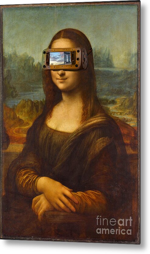 Mona Lisa With Vr Headset Metal Print featuring the painting Virtual Mona by Mindy Sommers