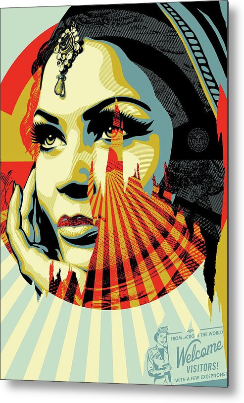 Affiche Metal Print featuring the mixed media Welcome visitors by Shepard Fairey