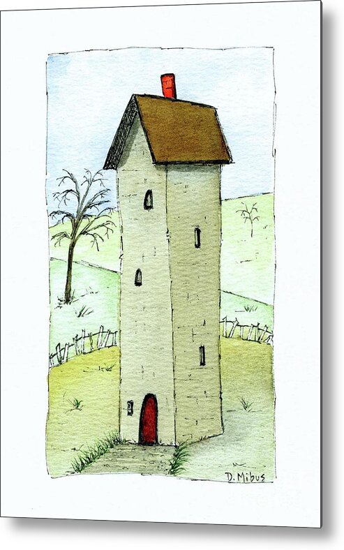 Whimsical House Painting Metal Print featuring the painting Whimsical Tall House by Donna Mibus