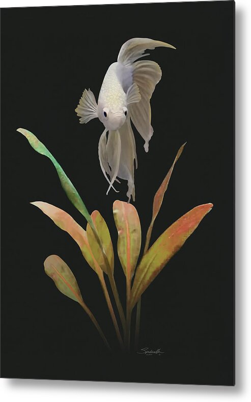 Fish Metal Print featuring the digital art White Betta by M Spadecaller