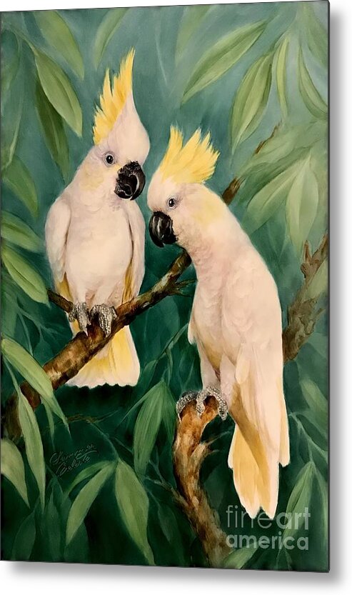 Birds White Cockatoo Naturalistic Jungle Serene Metal Print featuring the painting White Cockatoos by Summer Celeste