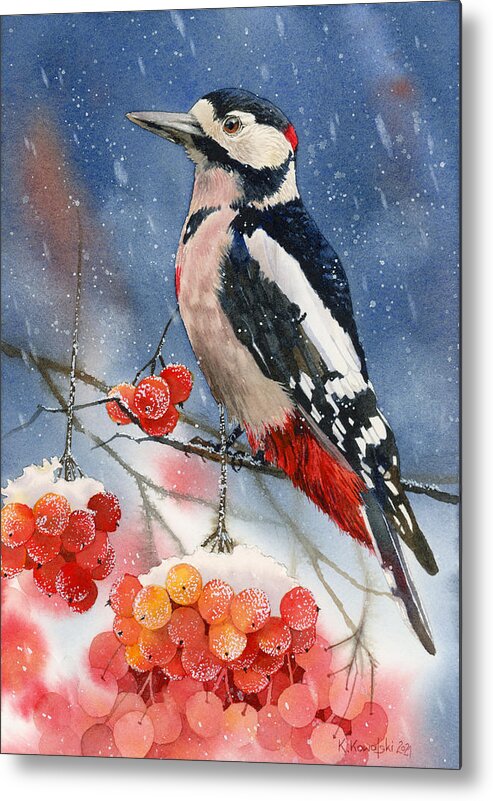 Bird Metal Print featuring the painting Winter Woodpecker by Espero Art
