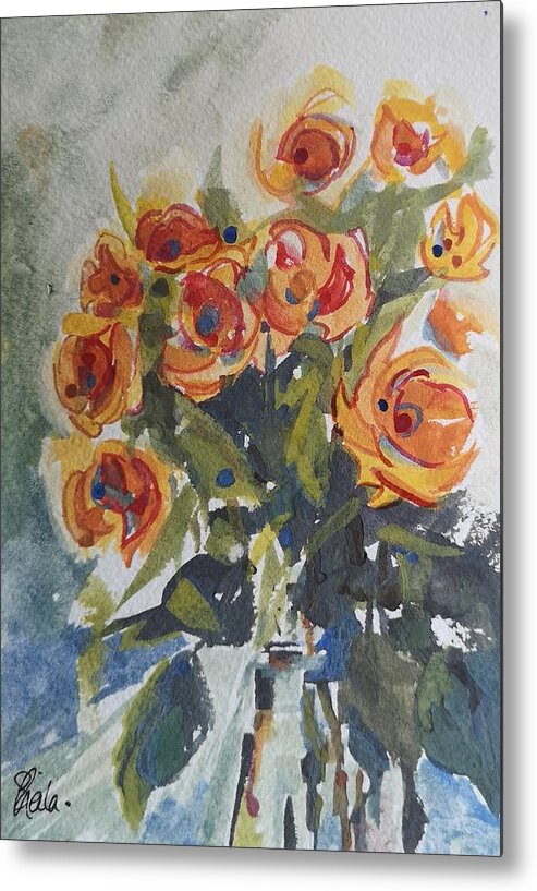 Floral Metal Print featuring the painting Yellow Flowers by Sheila Romard