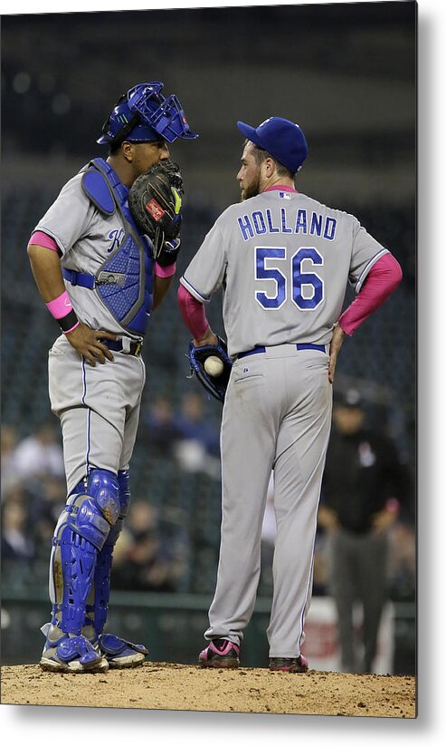 Salvador Perez Diaz Metal Print featuring the photograph Yoenis Cespedes and Greg Holland by Duane Burleson