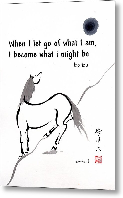 Chinese Brush Painting Metal Print featuring the painting Zen Horse Releasing by Bill Searle