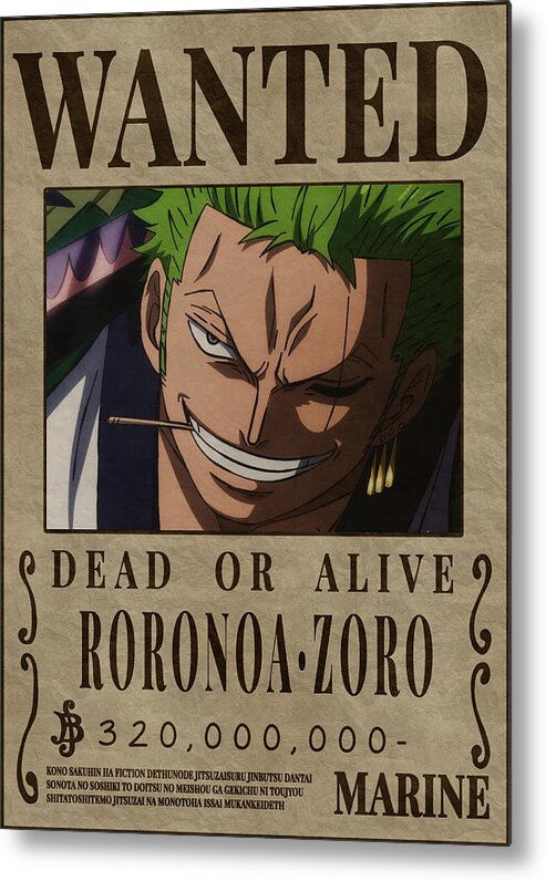 Zoro Bounty Wanted Poster One Piece Metal Print by Anime One Piece