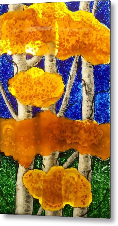Fused Glass Metal Print featuring the glass art Aspens in Glass by Marian Berg
