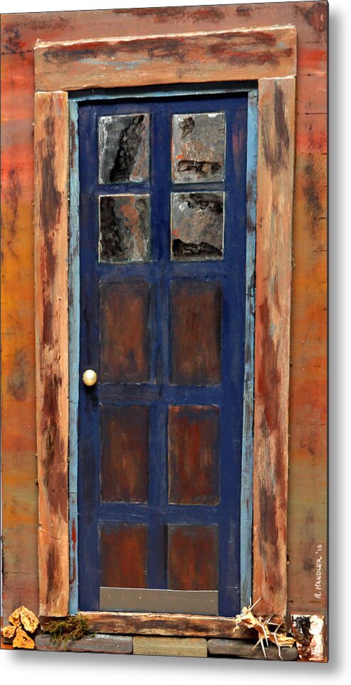 Robert Handler Metal Print featuring the painting Blue Door Wyoming by Robert Handler