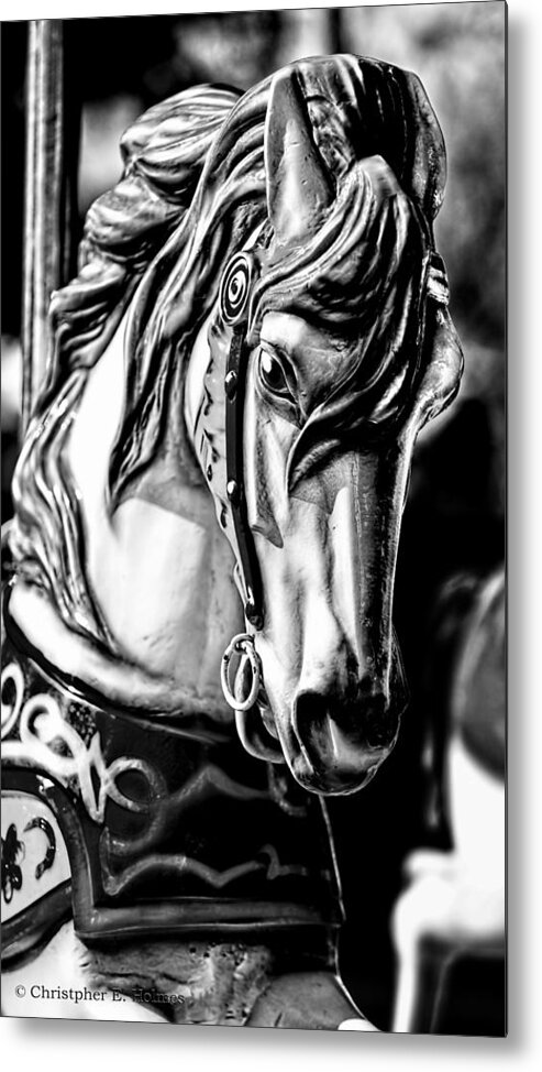 Christopher Holmes Photography Metal Print featuring the photograph Carousel Horse Two - BW by Christopher Holmes
