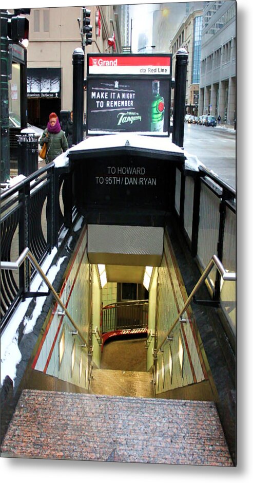 Grand Metal Print featuring the photograph Chicago subway entrance by Pat Cook