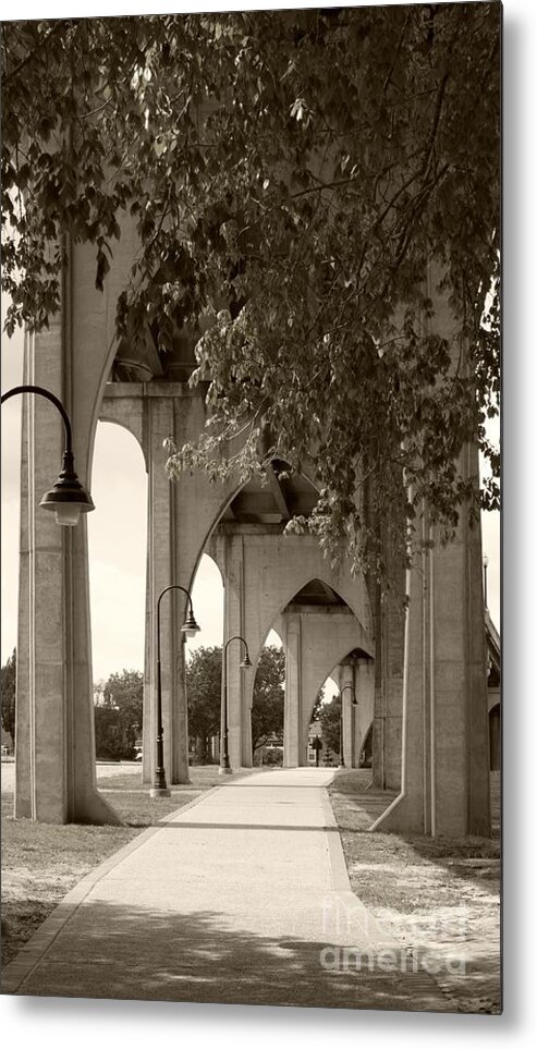 Bridge Metal Print featuring the photograph Gothic Arches Supporting the Waccamaw Bridge Sepia by MM Anderson