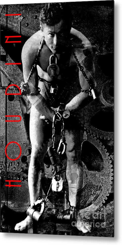 Celebrity Metal Print featuring the photograph Houdini Steampunk 20140222 Black and White v3 by Wingsdomain Art and Photography