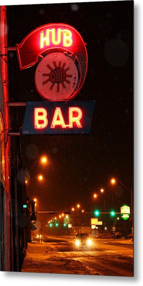 Hub Bar Metal Print featuring the photograph Hub Bar Snowy Night by Sylvia Thornton