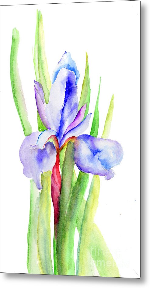 Backdrop Metal Print featuring the painting Iris flowers by Regina Jershova