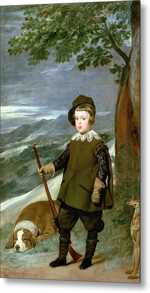 Beret Metal Print featuring the photograph Prince Balthasar Carlos 1629-49 Dressed As A Hunter, 1635-36 Oil On Canvas by Diego Rodriguez de Silva y Velazquez