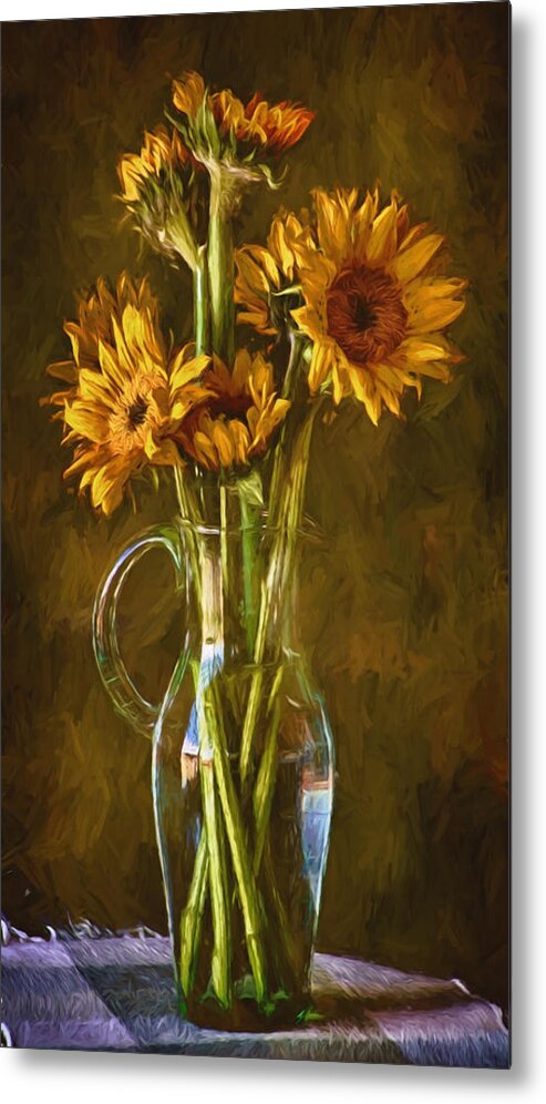 Sunflowers Metal Print featuring the photograph Sunflowers and Vase by John Rivera
