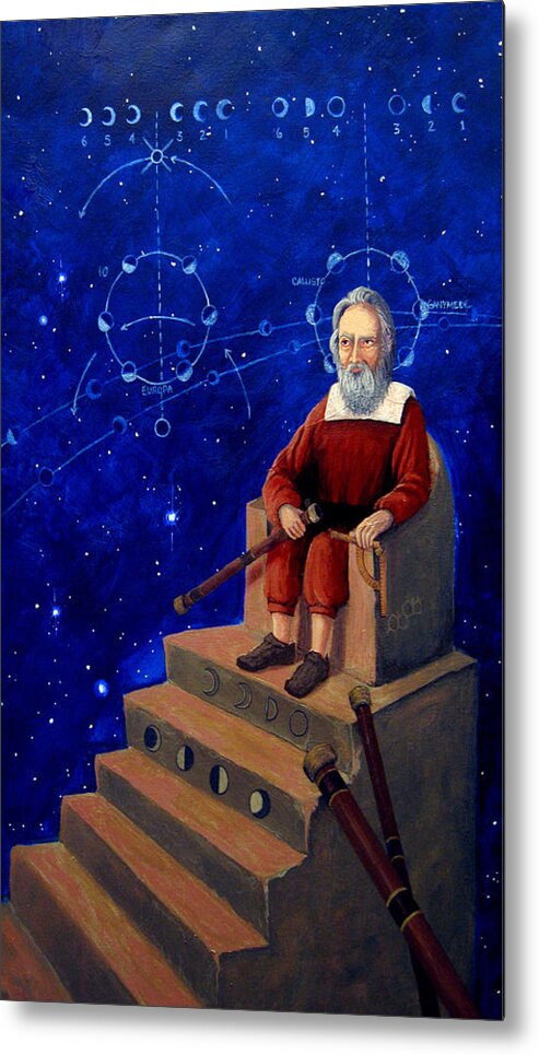Stars Metal Print featuring the painting Visionary of Stars Galileo Galilei by Janelle Schneider
