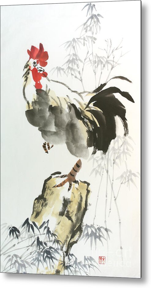 Rooster Metal Print featuring the painting Rooster by Yolanda Koh