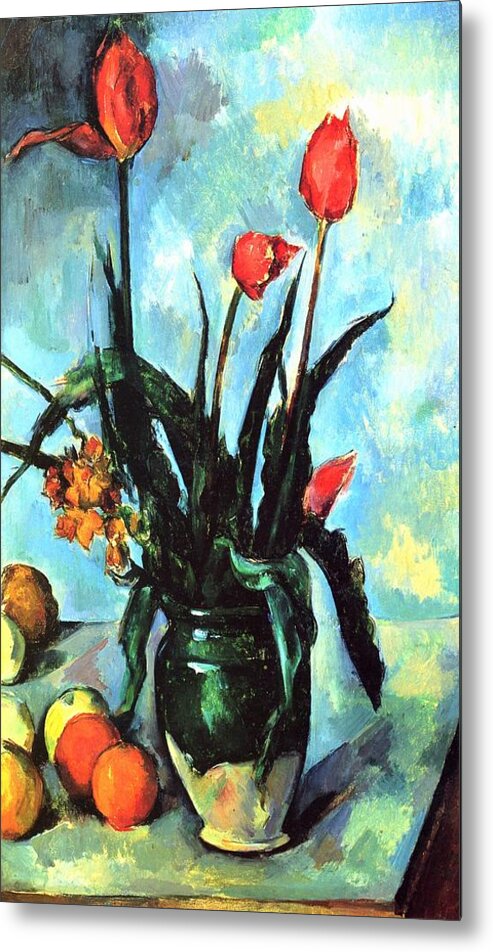 Cezanne Metal Print featuring the painting Tulips in a Vase by Paul Cezanne