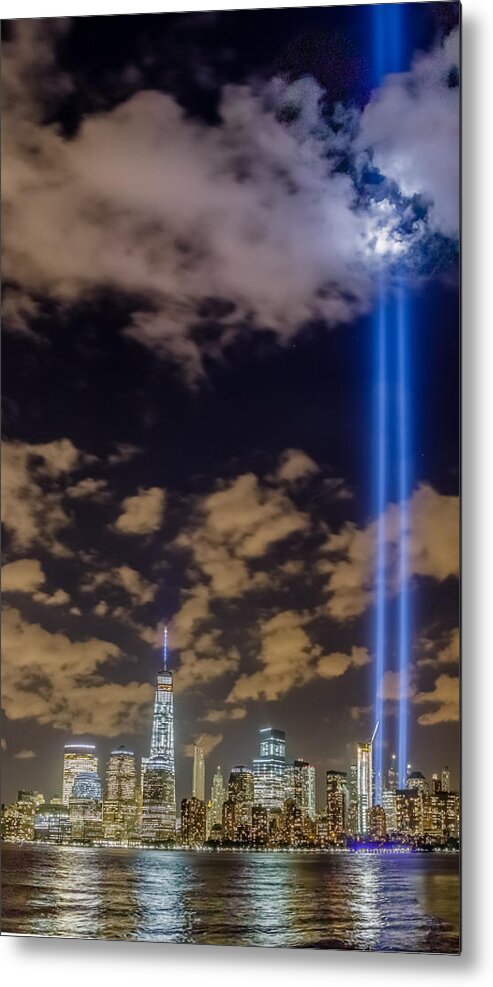 9/11 Metal Print featuring the photograph Tribute of Light, September 11, 2015 #1 by SAURAVphoto Online Store