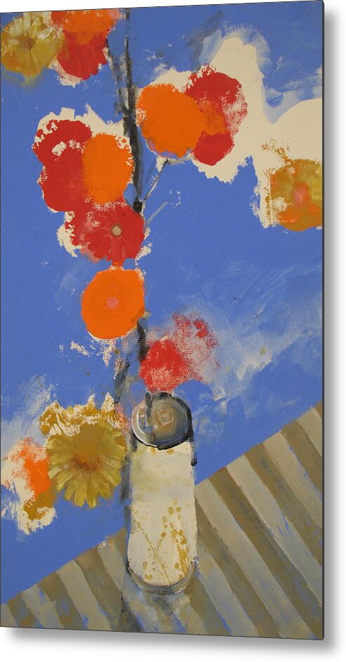 Abstract Painting Metal Print featuring the painting Abstracted Flowers in Ceramic Vase by Cliff Spohn