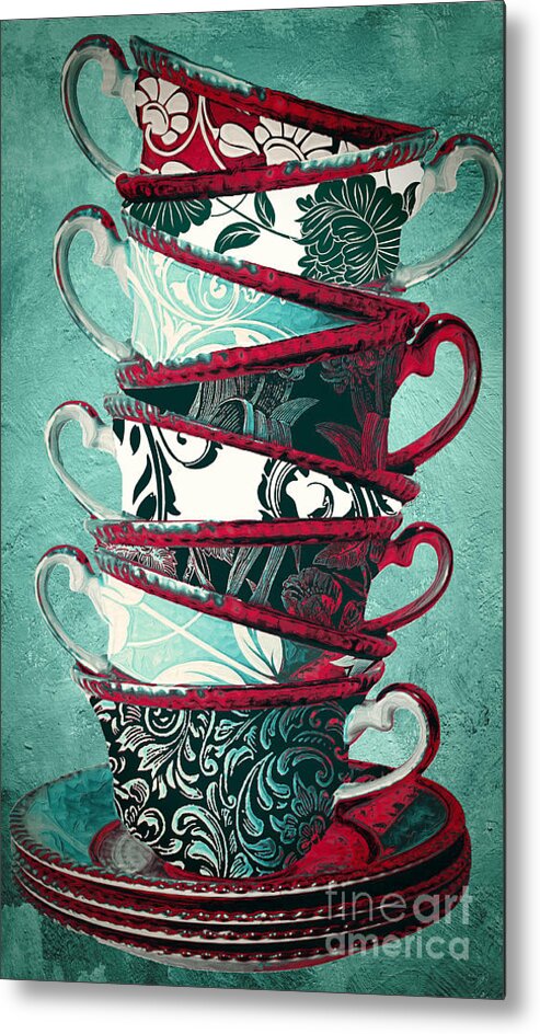 Tea Metal Print featuring the painting Afternoon Tea Aqua by Mindy Sommers